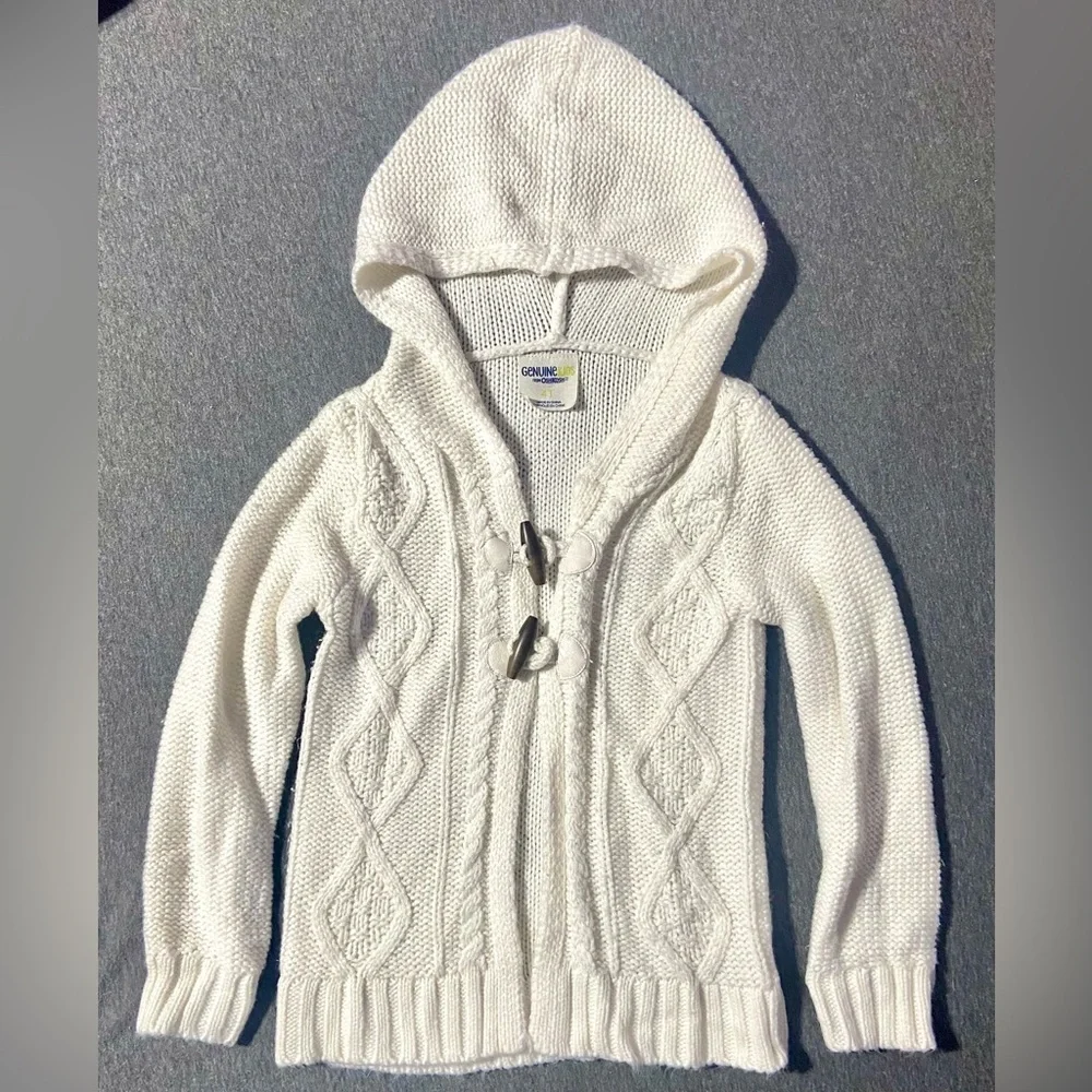 Oshkosh Toddler Girls Clothes 4t Ivory Cable Knit Hooded Cardigan Coat Sweater
